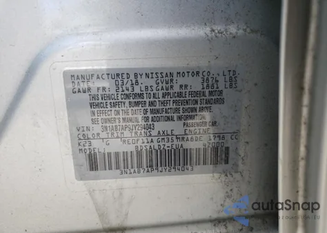 2018 Nissan Sentra S z USA, uszkodzony, nr VIN 3N1AB7AP9JY294043